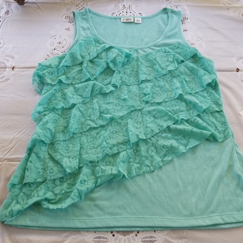 Cato ruffled lace aqua tank top